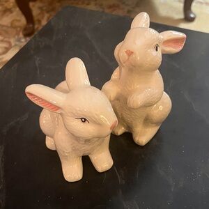 Ceramic Bunny Figurines - Cream and Pink